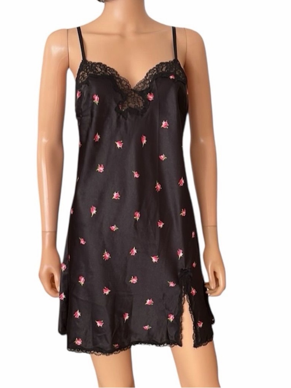 Vintage Victoria’s Secret Satin Floral Lace Trim Slip Dress Nightgown - Size L